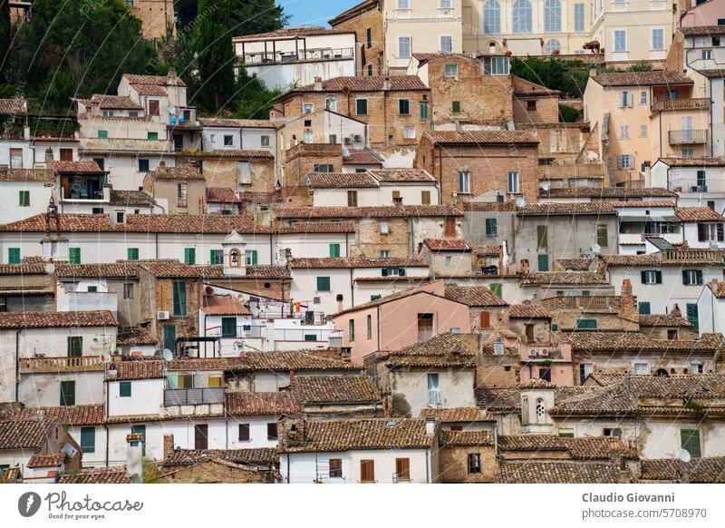 View of Loreto Aprutino, historic town in Abruzzo, Italy Europe July Pescara color day hill landscape nature old photography rural summer travel tree