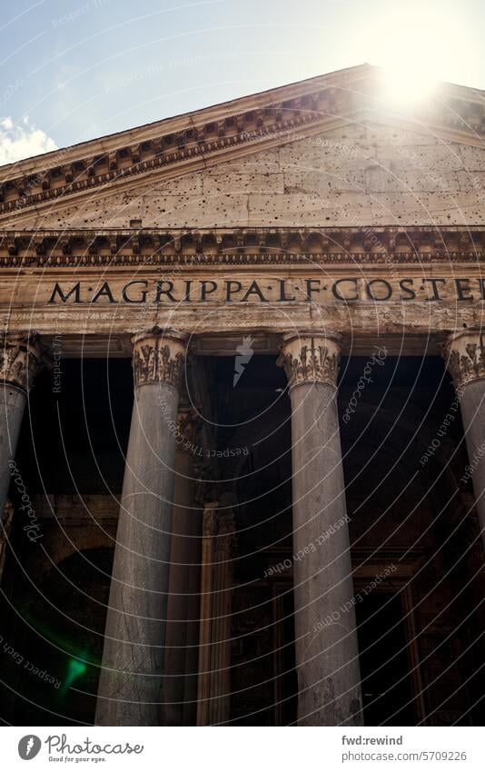 Frontal view of the columned architecture of the Pantheon in Rome Architecture Historic Ancient Tourism Monument Vacation & Travel Culture Landmark Building