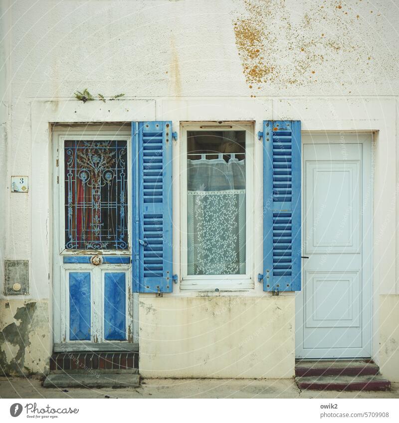 Blue window France Normandie House (Residential Structure) house wall Detail doors Window Shutter Copy Space top Old romantic Facade Exterior shot Deserted