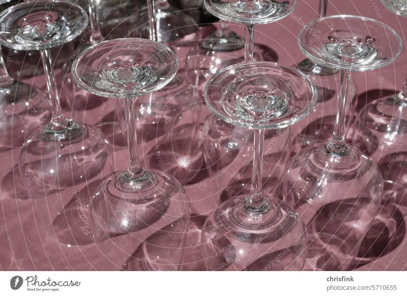 Wine glasses upside down on a red tablecloth Glass Restaurant Table upturned primed Beverage Alcoholic drinks Drinking Party Feasts & Celebrations Event