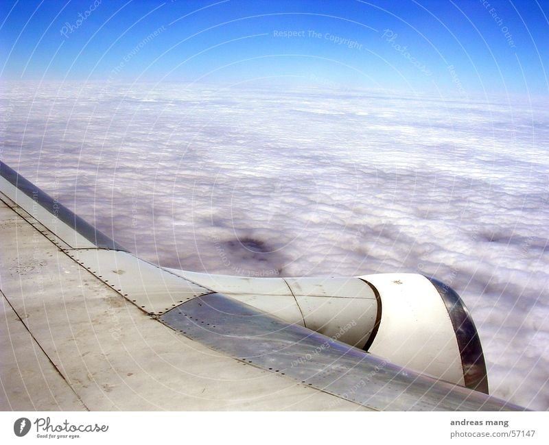 above the clouds Airplane Engines Clouds Cloud cover Horizon Covers (Construction) Sky nozzle Wing Blanket Jet Flying engine aeroplane heaven fly