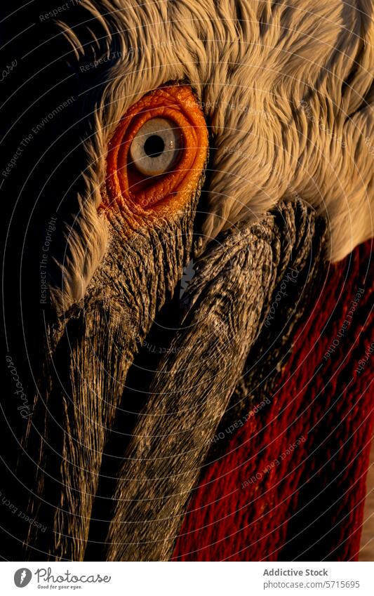 Intense close-up of pelican eye and feathers in detail texture bird wildlife orange skin beak animal vibrant macro plumage ornithology nature exotic avian