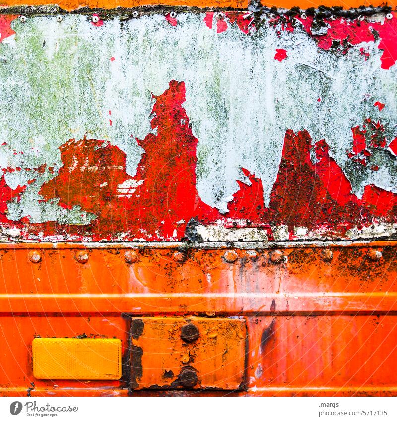 scrap metal Broken Metal Change Stud Gray Structures and shapes Red Orange Trashy Colour Varnish Close-up Weathered Flake off Old Steel material fatigue