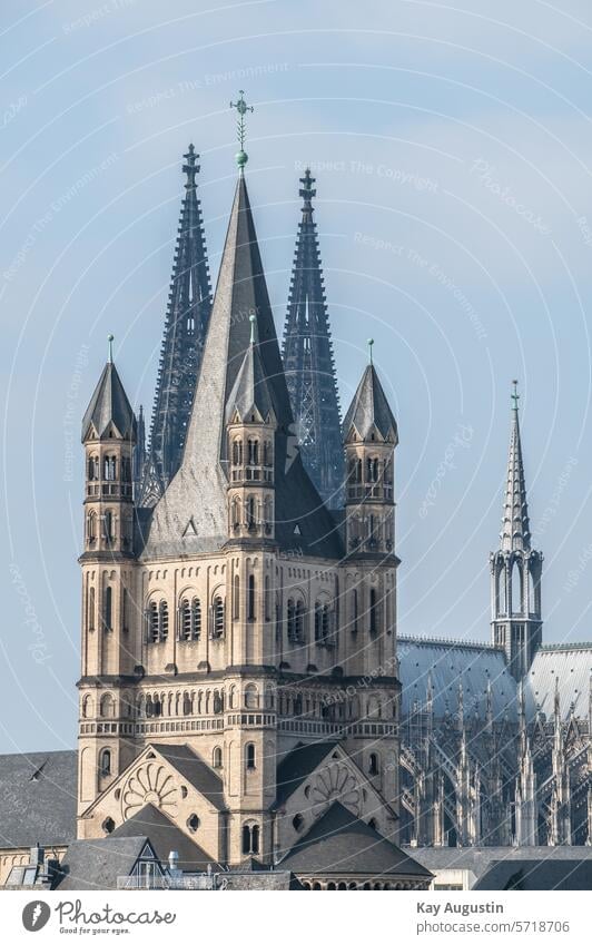 Great St. Martin with cathedral towers City of Cologne Cologne Cathedral Landmark Church Old town Tourist Attraction Dome Town Exterior shot Downtown