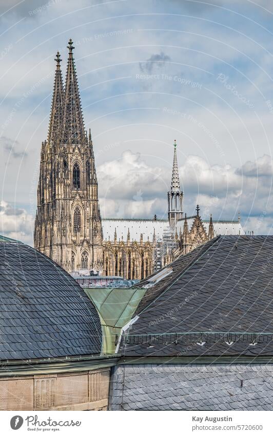 Cologne Cathedral Church spire Dome photography Cologne city roofs Roofs of Cologne Roof construction house of God believe View to Cologne Cathedral Historic