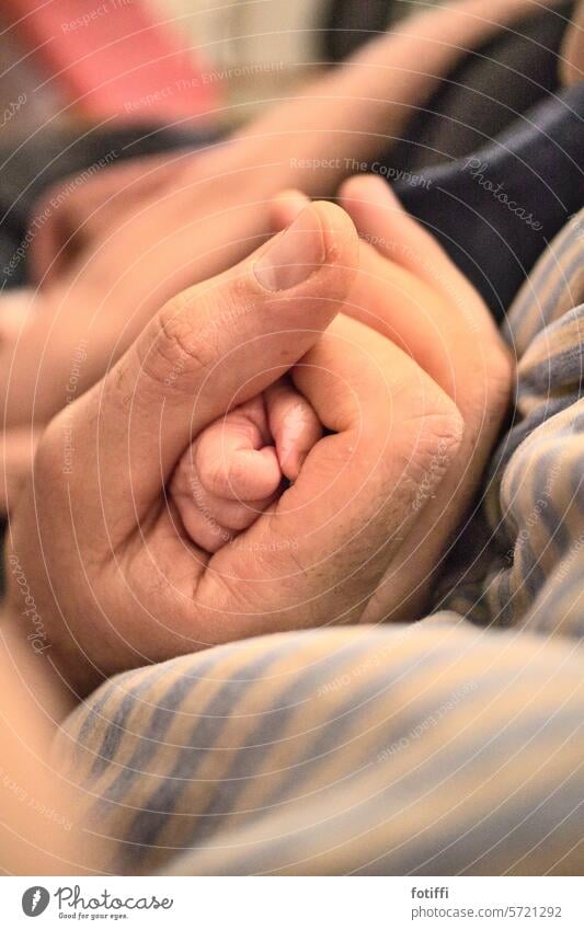 Very small hand enclosed by a very large hand Baby Safety (feeling of) Birthday dad Parents Happy Family & Relations Love Trust Fingers Protection protected