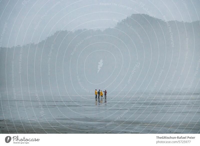 bad weather, bad visibility, people talking on the beach Beach cox bay Vancouver Island argue Canada Exterior shot British Columbia Nature Bad weather Fog Rain