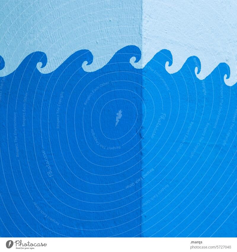 swell Wall (building) Close-up Blue Corner Waves Ocean Symbols and metaphors Water Painted Mural painting Mediterranean Water wave Creativity