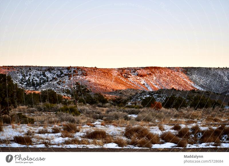 Snow covered desert ridge of Arizona snow USA Desert Vacation & Travel Landscape Colour photo Exterior shot Nature Rock Canyon Day Tourism Deserted Sky