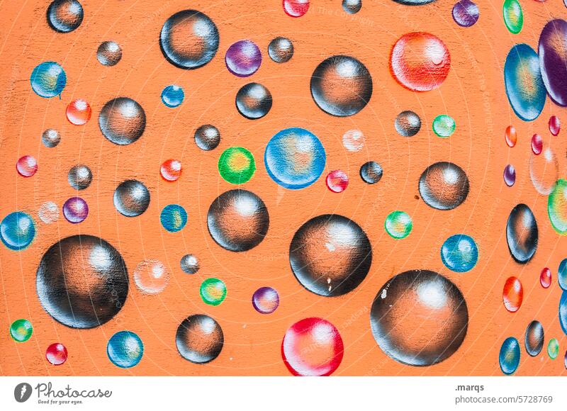 Soap bubbles on the wall Wall (building) Orange variegated soap bubbles Many Painted Infancy Flying Background picture colourful