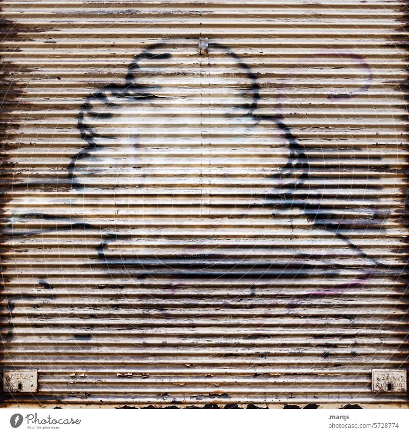 Cloud on corrugated iron Graffiti Clouds Corrugated sheet iron Derelict Ravages of time Weathered Comic Painted Street art Mural painting Transience Decline Sky