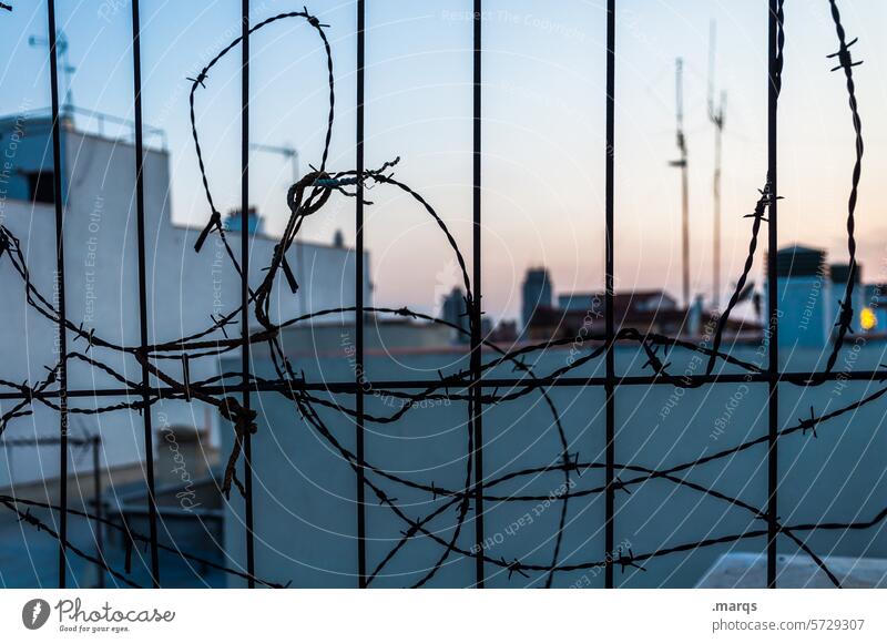 External border Twilight Sky Beautiful weather Roof terrace Chimney Above Town Evening Terrace Architecture Building Skyline Fence Border cordon Barbed wire