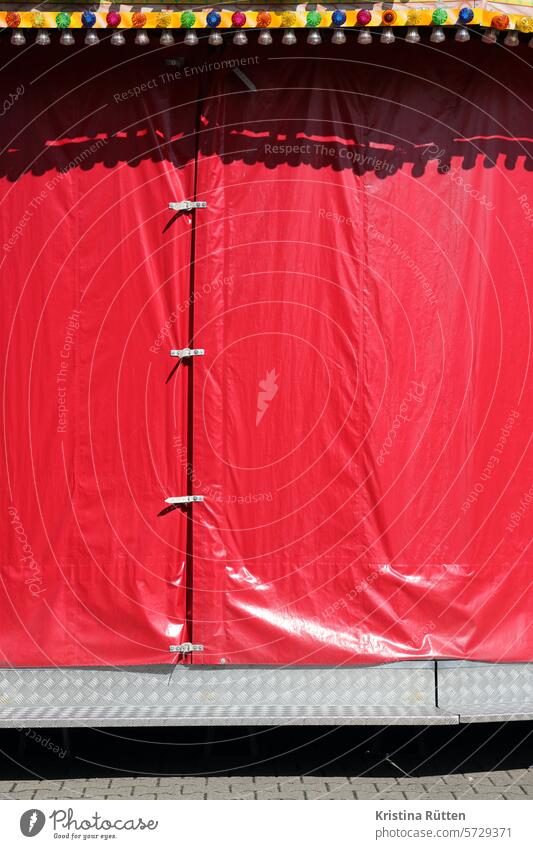 before the opening tarpaulin Drape Red Closed Carousel ride Covers (Construction) shrouded concealment Concealed secret mystery Mysterious Protection Tension