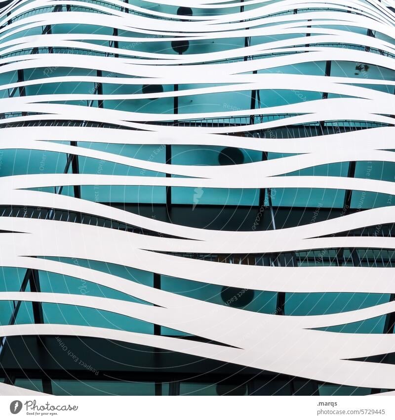 swing Architecture Abstract Perspective Worm's-eye view Design Facade Waves Swing Dynamics White Turquoise Black Modern Building Line flexed