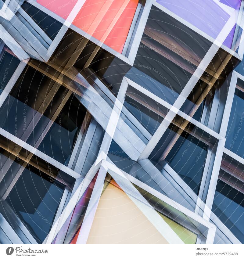 double windows Abstract Double exposure Line Window Building Architecture Structures and shapes Close-up Future Modern Facade Protection Glass Esthetic