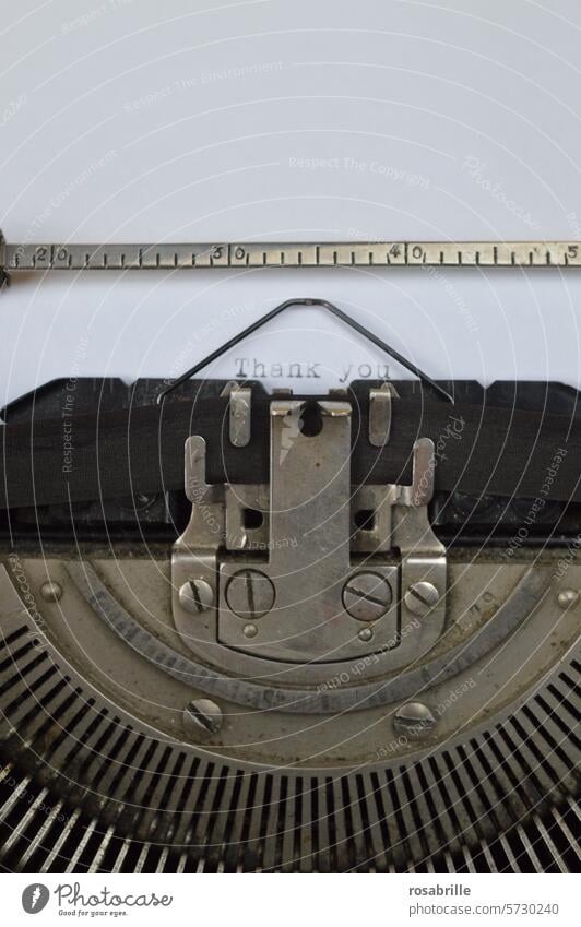 Close-up of an old typewriter and the words: Thank you Thank you. I'll take care of it. Letter (Mail) message Typewriter Old Retro Vintage Antique Mechanical