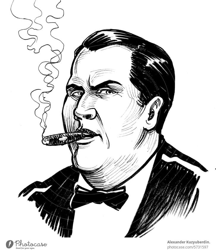 Rich man character. Ink black and white hand drawn retro styled illustration rich banker boss capitalist art artwork drawing sketch ink vintage