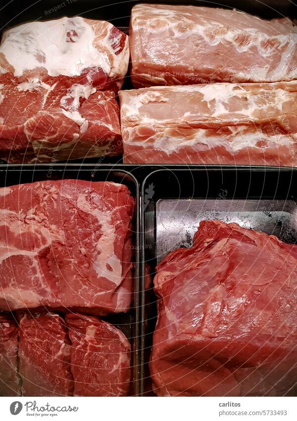 The day after | Meat in the chiller cabinet butcher Butcher farm shop meat counter Cattle Swine Food Nutrition Killing