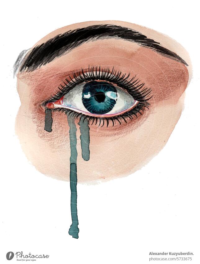 Beautiful crying eye. Hand drawn retro styled illustration tears sad beautiful art artwork drawing sketch painting