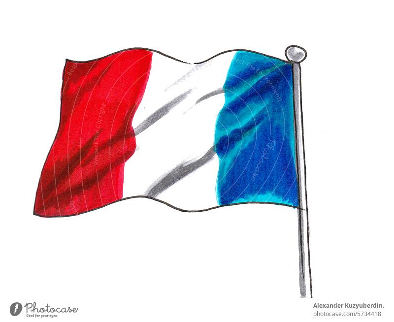French flag. Hand drawn retro styled illustration french flag france symbol nation art artwork drawing sketch clipart