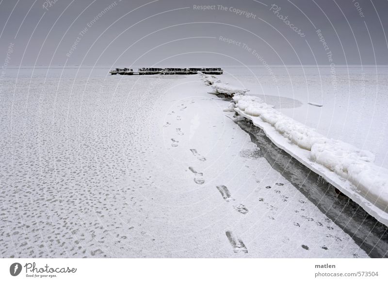 break Landscape Sky Clouds Horizon Winter Weather Bad weather Ice Frost Coast Baltic Sea Black White Wooden stake To break (something) Colour photo