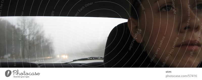Woman driving car Highway Driving Moody Grief Fog Gray Boredom Face Sadness Rain seat window