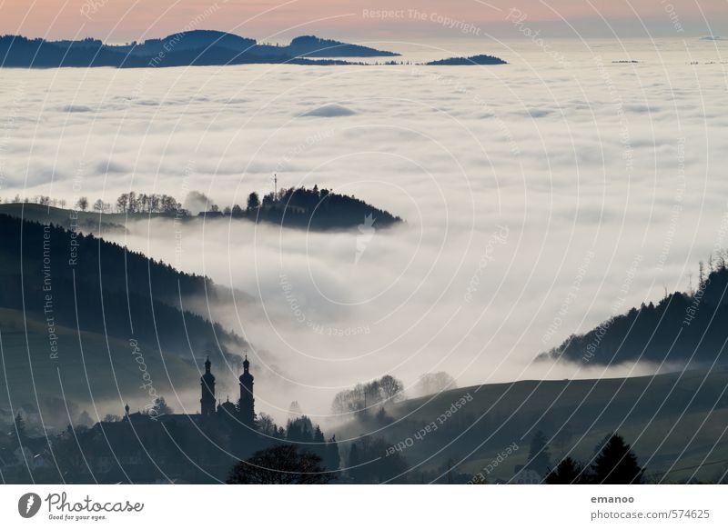 City above the clouds Vacation & Travel Tourism City trip Nature Landscape Sky Clouds Horizon Autumn Winter Climate Weather Fog Forest Hill Mountain Peak