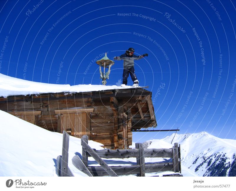 hut magic House (Residential Structure) Snowboarder Vacation & Travel Winter Jump Austria Königsleiten Wooden hut Extreme Hut Ski jump Sky Mountain Blue