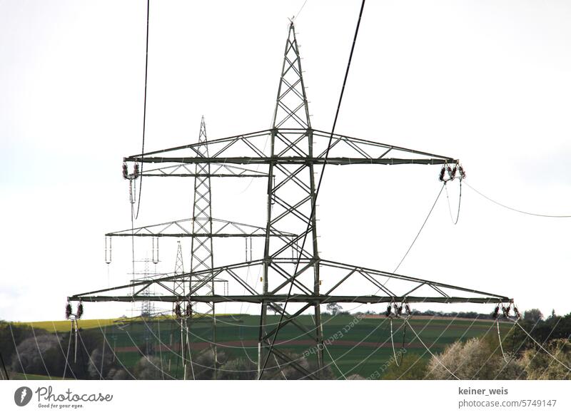 Power lines Electricity pylon Energy industry Transmission lines High voltage power line Sky Power transmission Energy crisis high voltage transmission line
