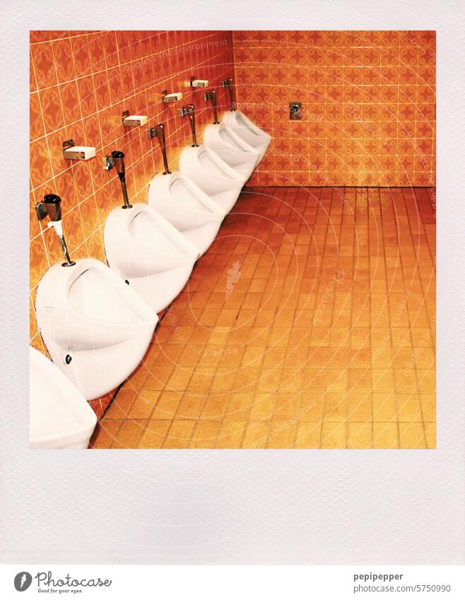 urinals Urinal Toilet Urinate Tile Interior shot Colour photo Deserted Urine Public restroom Sanitary facilities Gentlemen's toilet john LAVATORY Orange