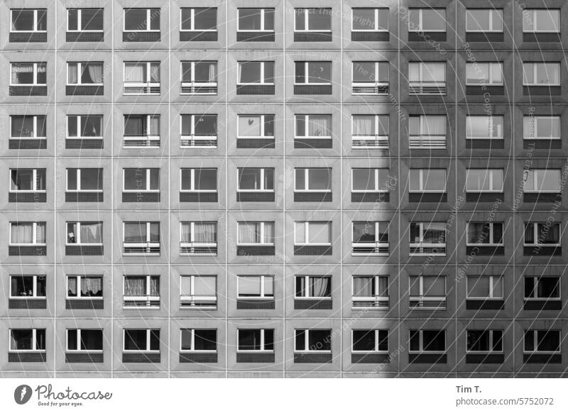Windows in prefabricated buildings Prefab construction b/w Architecture Black & white photo Day Building Deserted Exterior shot Manmade structures Town