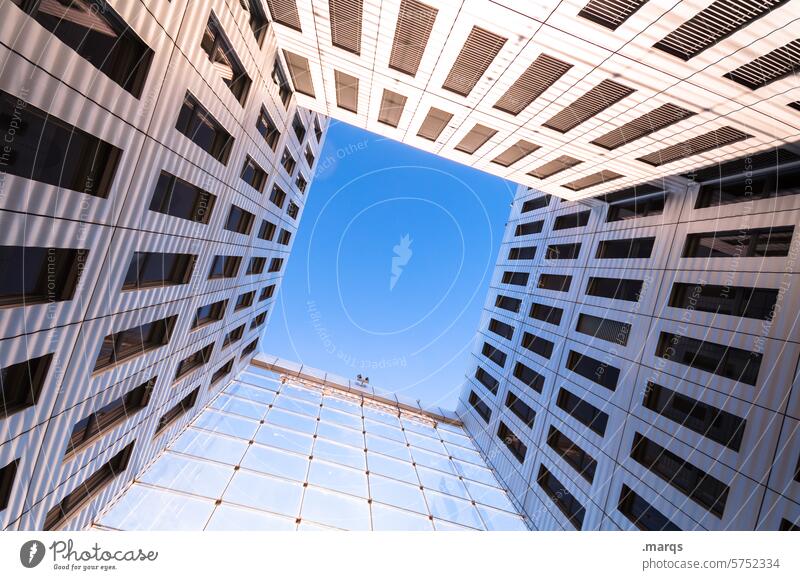 inner courtyard Interior courtyard Perspective Blue Modern Tall Window Facade Architecture Building Cloudless sky Ambitious Above Real estate market Future