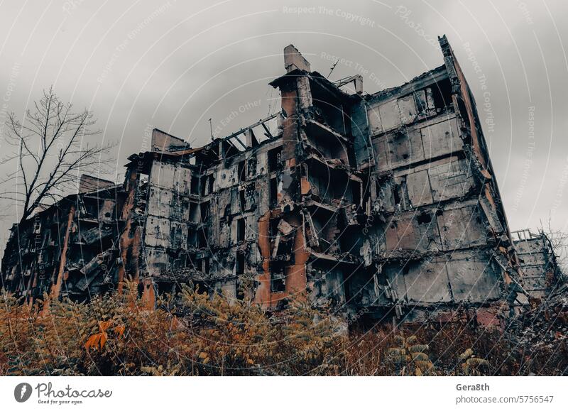 destroyed and burned houses in the city Russia Ukraine war Donetsk Kherson Kyiv Lugansk Mariupol Zaporozhye abandon abandoned attack blown up bombardment broken