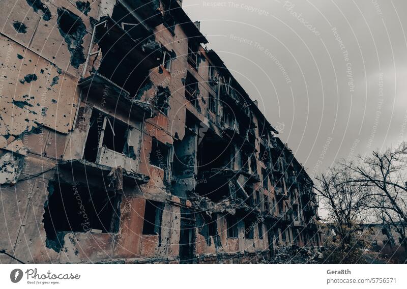 destroyed and burned houses in the city Russia Ukraine war Donetsk Kherson Kyiv Lugansk Mariupol Zaporozhye abandon abandoned attack blown up bombardment broken