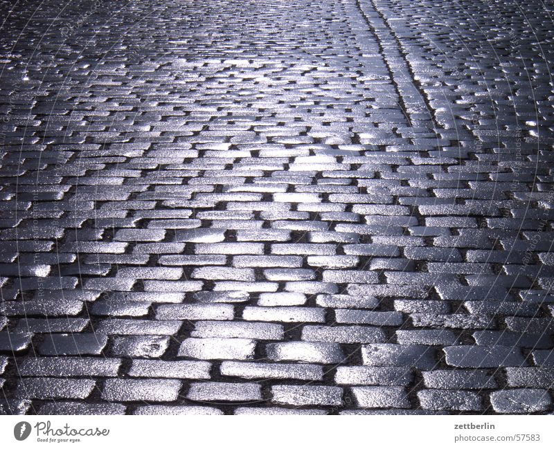 First sun Cobblestones Village road Holperstraße Alley Back-light Glittering Stone Street reflection