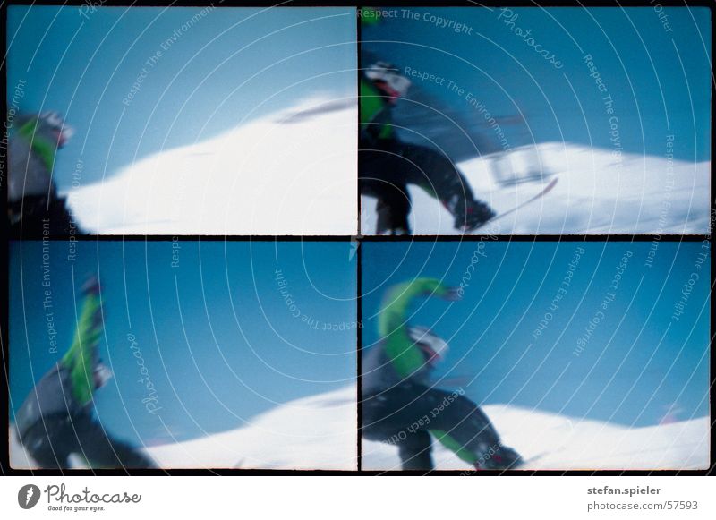 imma touch the sky Snowboard Jump White Ski run Cold Speed Snowboarder Trick Sky Movement Blue Tall Lomography 4 Snowboarding Blue sky Motion blur Posture