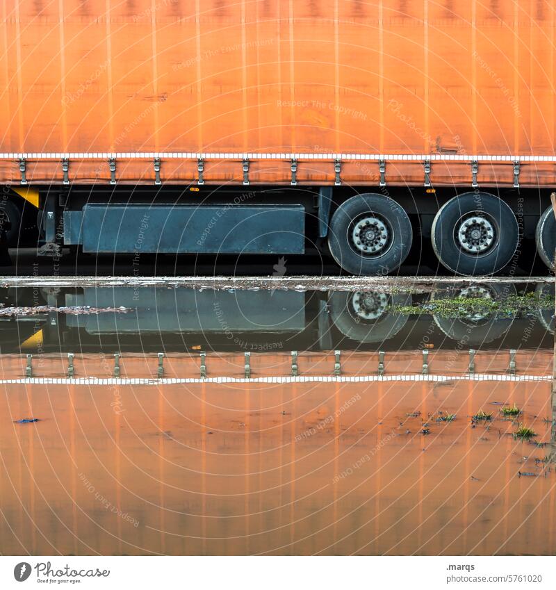 LORRY lorry lorries Reflection Symmetry Truck Transport Logistics Work and employment cargo Shipping Trailer Mobility Cargo Means of transport hanger