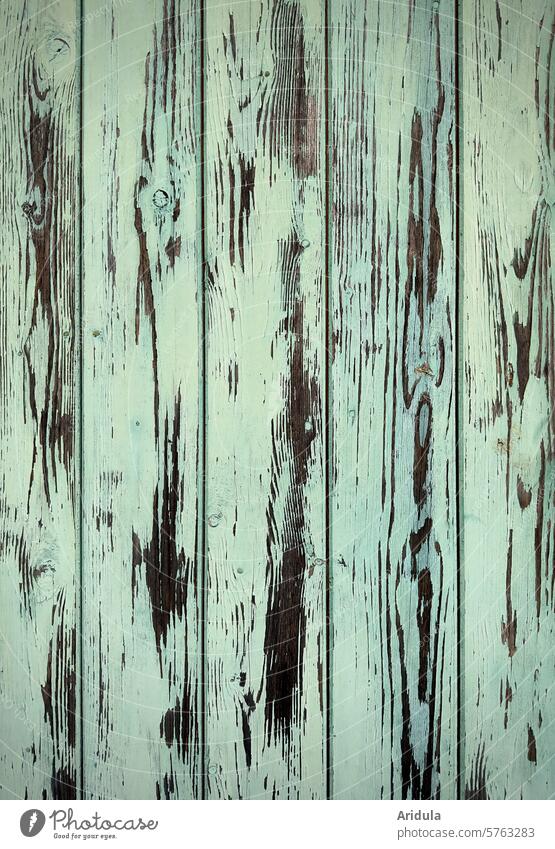 Weathered light green plank wall Wall (building) boards Colour Wood Old Flake off flaking paint Detail Change Structures and shapes Transience Decline