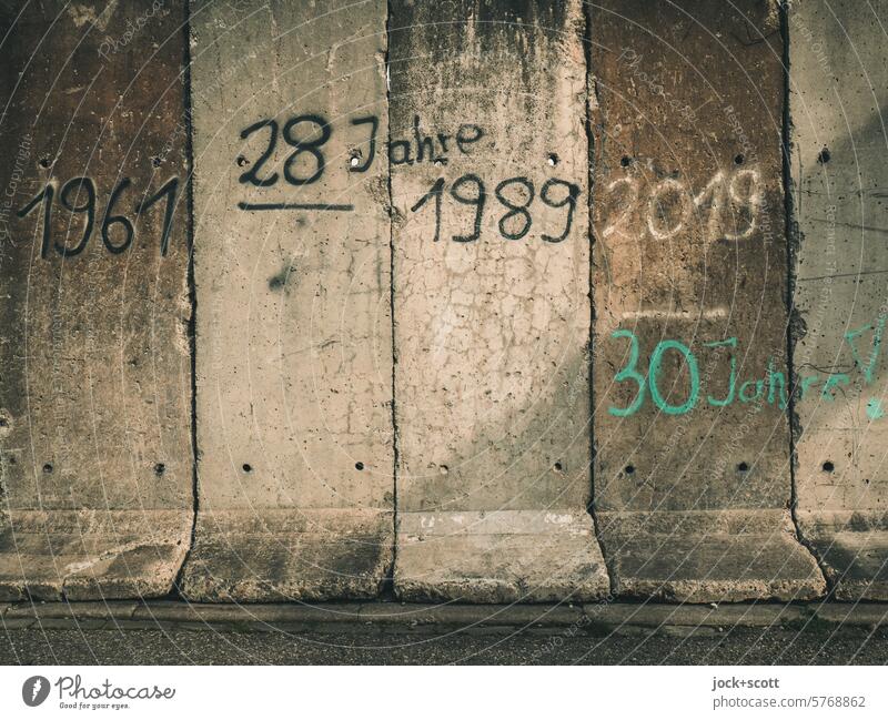 karlsruhelos ....  Years on the wall Wall (barrier) Year date Digits and numbers Gray Date Characters Signs and labeling Segments German years Memory Karlsruhe