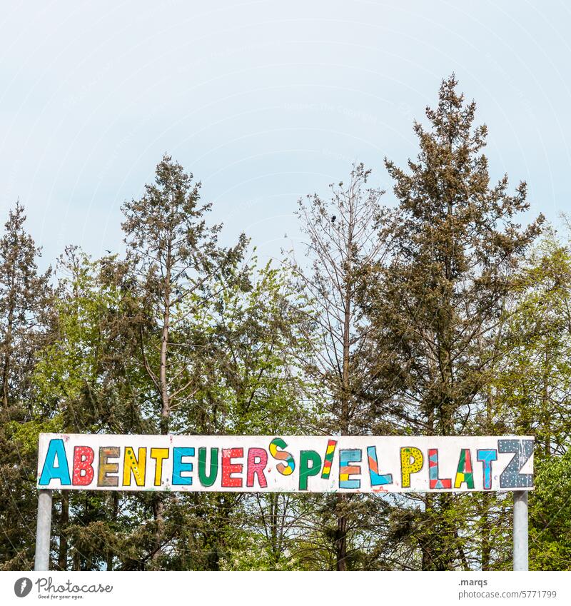 ADVENTURE PLAYGROUND Signs and labeling Tree Seasons Characters Letters (alphabet) variegated Infancy Playground Adventure Joy Sky Beautiful weather frisky