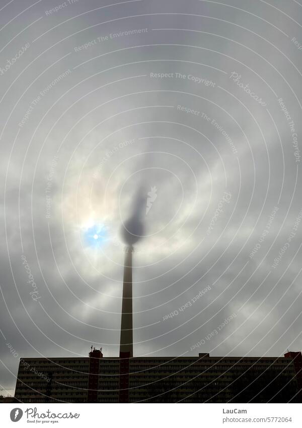 Kink in the optics - leaning television tower Berlin TV Tower slanting snapped off Warped Alexanderplatz Television tower Slate tower Sky Clouds cloudy Landmark