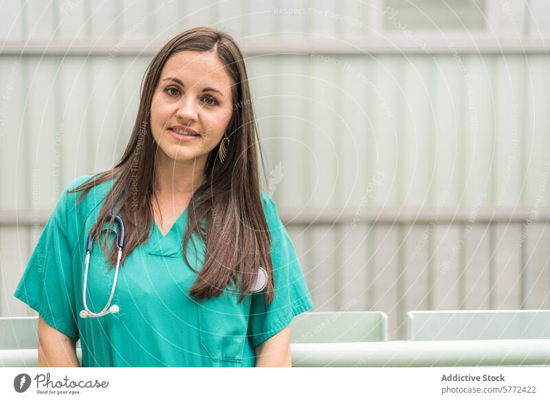 Smiling doctor posing arms crossed assistant beautiful care clinic clinical confident copy space emergency female friendly happy health healthcare horizontal