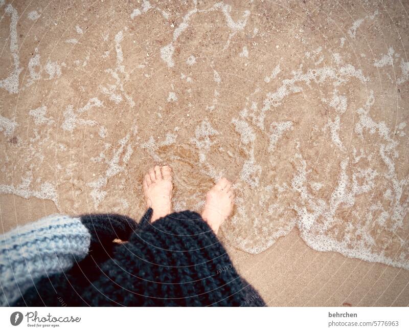footbath Barefoot Foot bath Sand Sandy beach Water Toes To enjoy Swimming & Bathing coast Feet Waves Ocean Beach Vacation & Travel Baltic Sea Rügen Cold