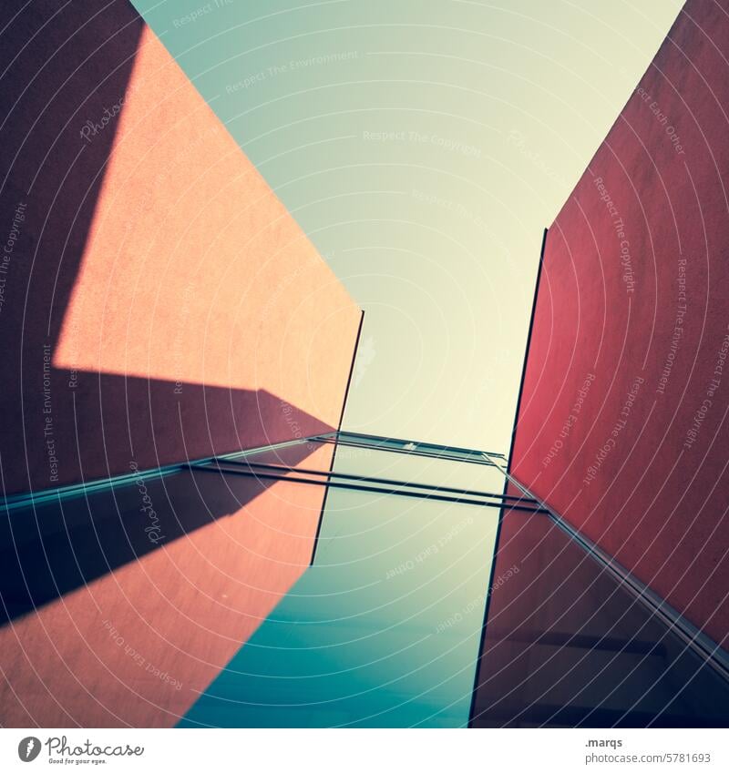 Minimalist architecture Worm's-eye view Future Red Perspective Style Design Architecture Modern Building Cloudless sky Abstract Ambitious Skyward Colour