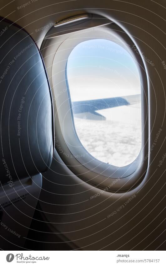 Travel Flying voyage travel Airplane window Aircraft wing Vacation & Travel back Wanderlust Clouds Sky Passenger plane Tourism Environment CO2 emission Waste
