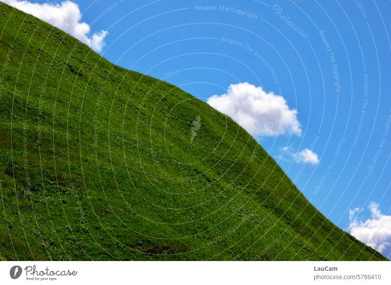 Beautiful weather in the mountains Blue sky white clouds green hill hillside juicy green White Green Meadow Grass hilly mountainous obliquely precipitously Sky