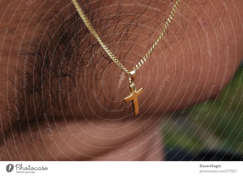 Hairy cross Man Religion and faith Back Gold Chain Close-up