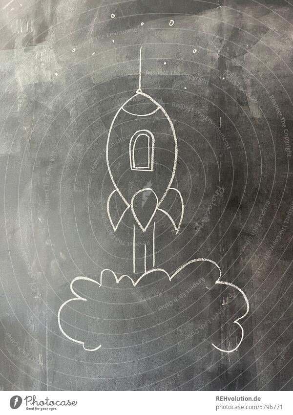 Rocket - drawing on the blackboard Flying Universe Drawing Chalk Creativity Painted Idea Space Shuttle Moon Blackboard Art Freedom New Research Discover Future