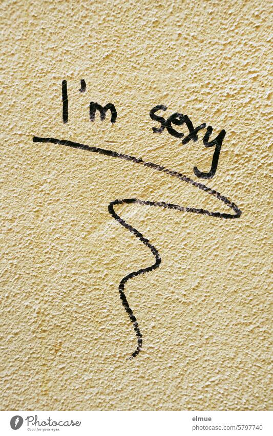 I'm sexy is written in black on a beige wall i'm sexy Graffiti Daub Design hubris Assessment feel good be sexy attractive Sex appeal Attractive Provocative