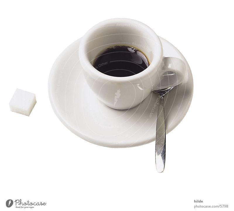 cafe Café Espresso Cup Lump sugar Black White Plate Spoon Beverage Relaxation Coffee porcelain
